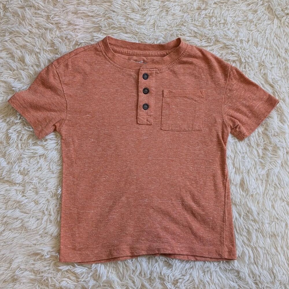 Cat & Jack Boys Size 3T Orange Rust Henley Short Sleeve Shirt